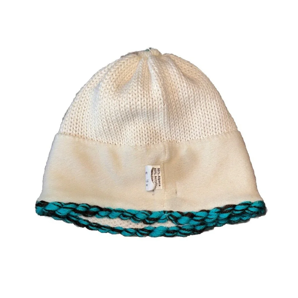 Dohm Icebox Beanie Hat Alpaca Tassel Dragonfly Ivory Teal Winter Lined USA OS